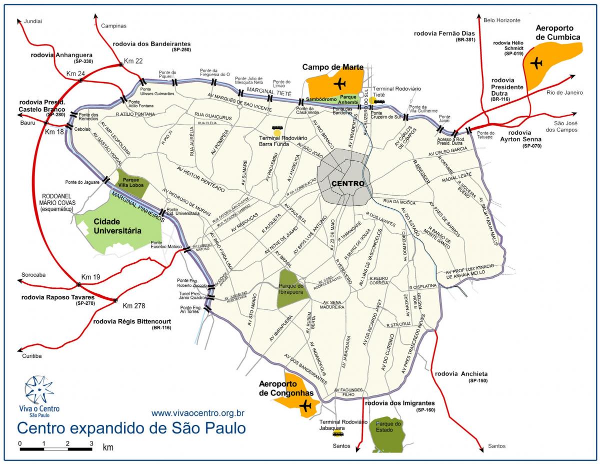 Mapa de grande en el centro de São Paulo