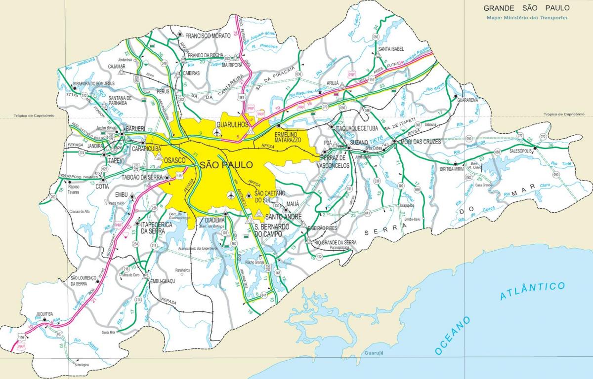 Mapa de carreteras de la periferia de São Paulo
