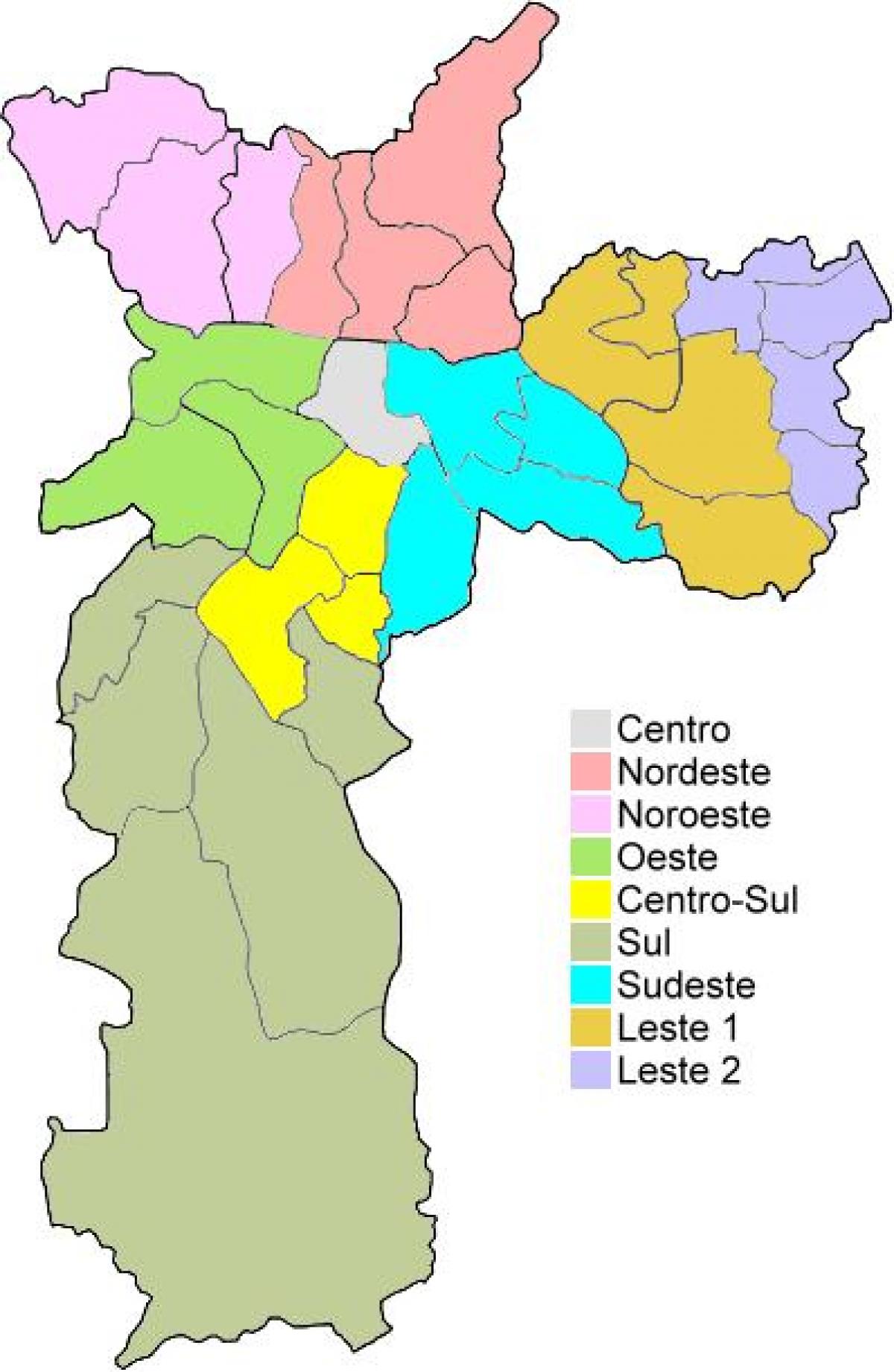 Mapa de las regiones administrativas en São Paulo