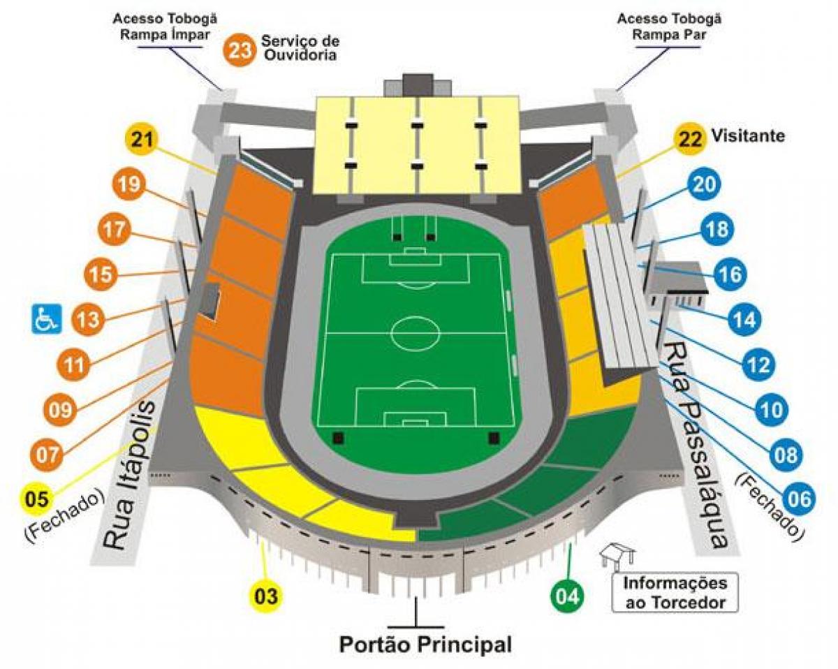 Mapa de Pacaembú de Sao Paulo, el estadio