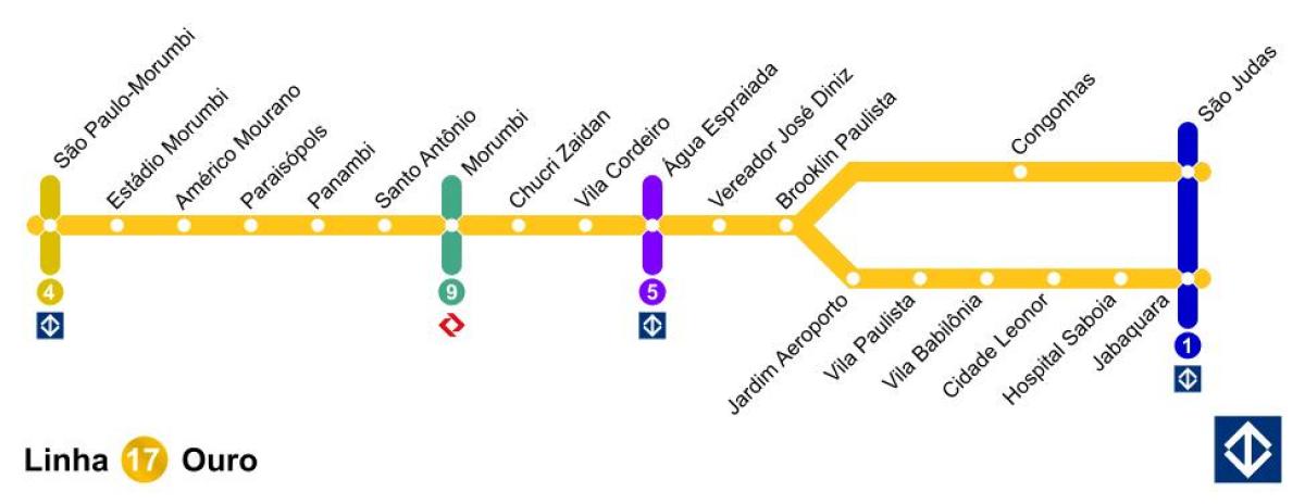 Mapa de São Paulo monorriel - Línea 17 - Oro