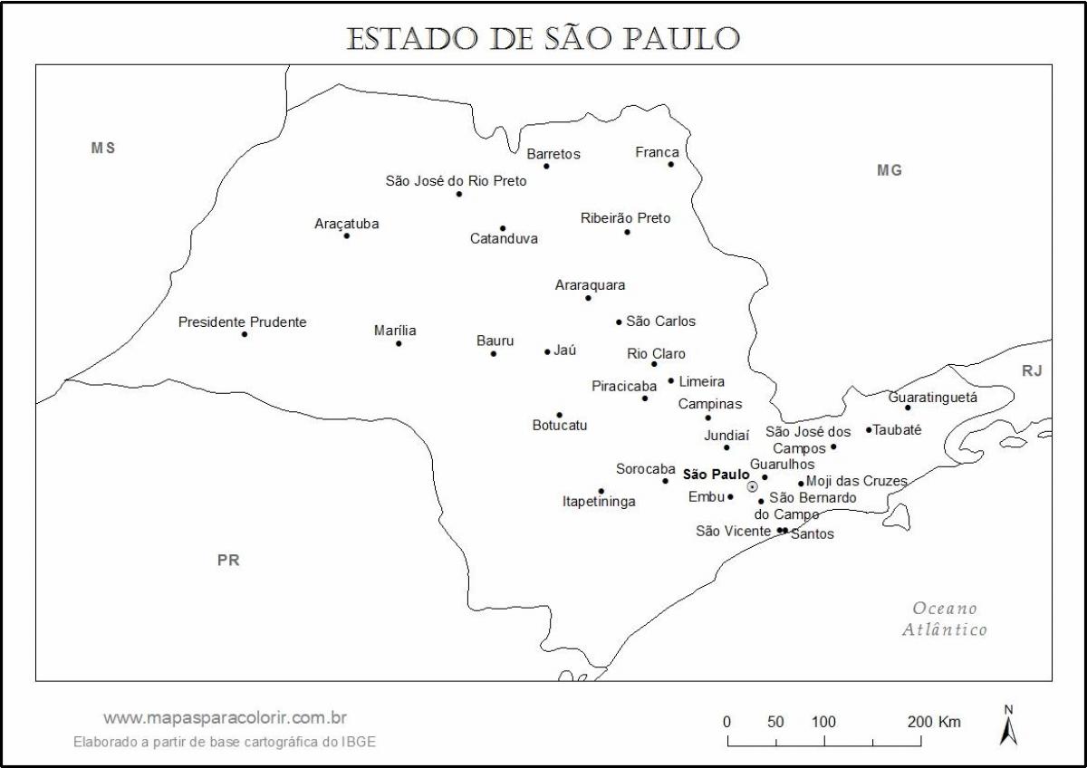 Mapa de São Paulo virgen - principales ciudades