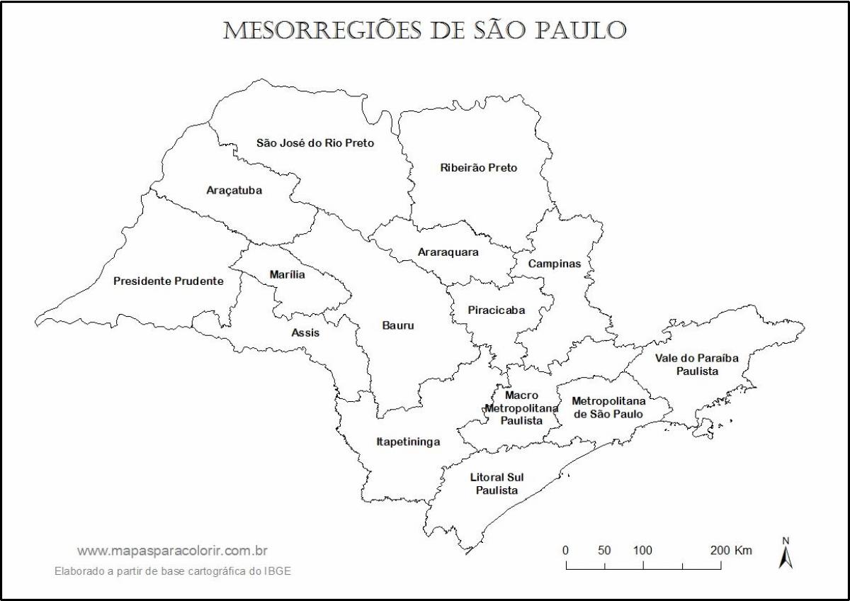 Mapa de São Paulo virgen - los nombres de las regiones