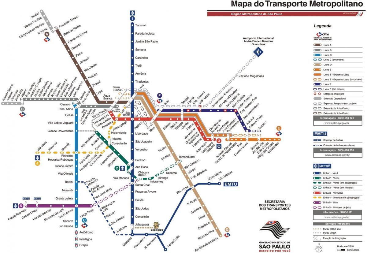 Mapa de transporte metropolitano de São Paulo