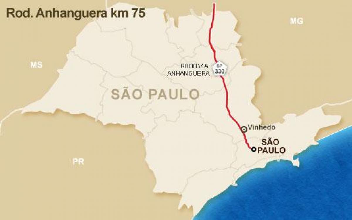 Mapa de carretera Anhanguera - SP 330