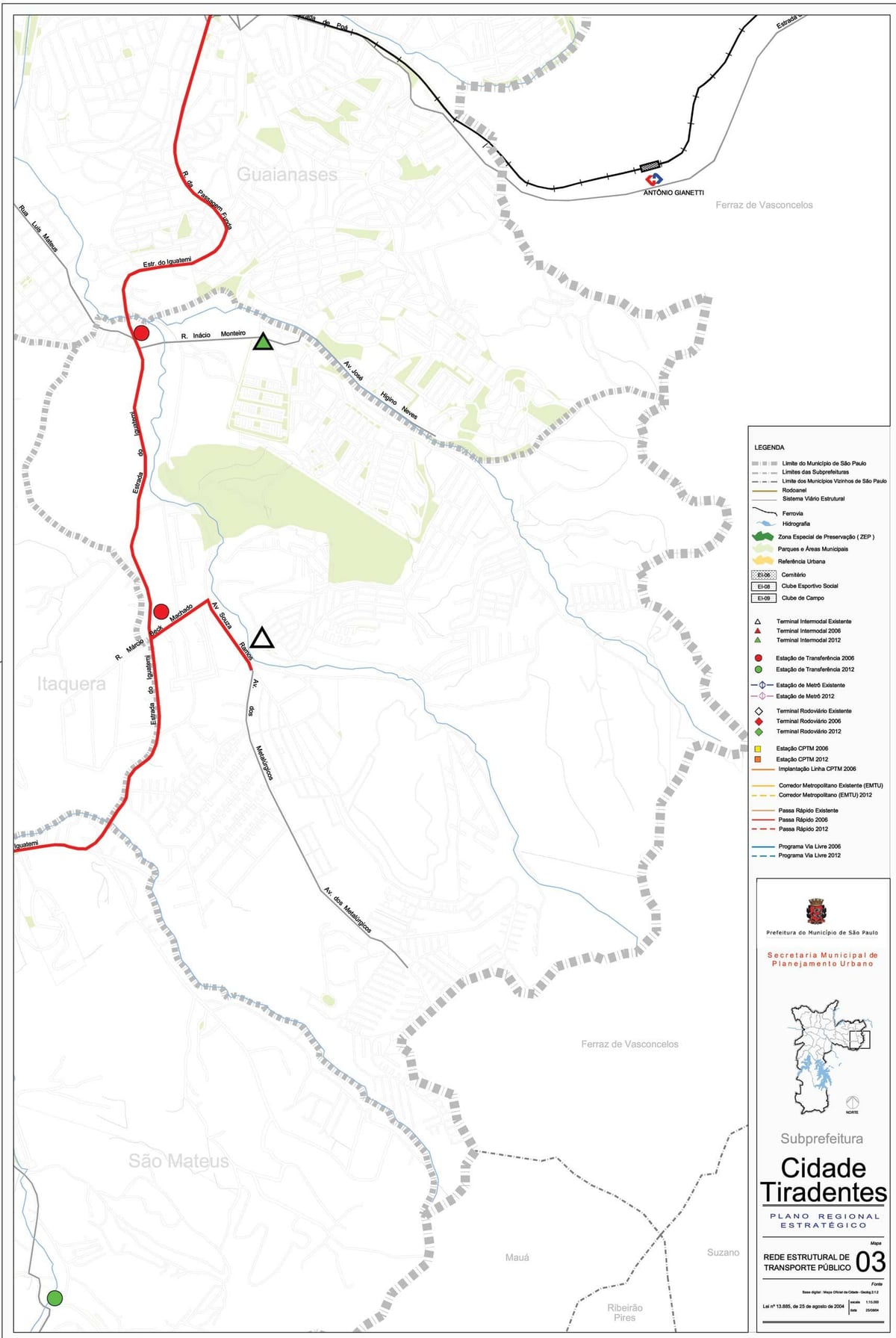 Mapa de Cidade Tiradentes São Paulo - el transporte Público