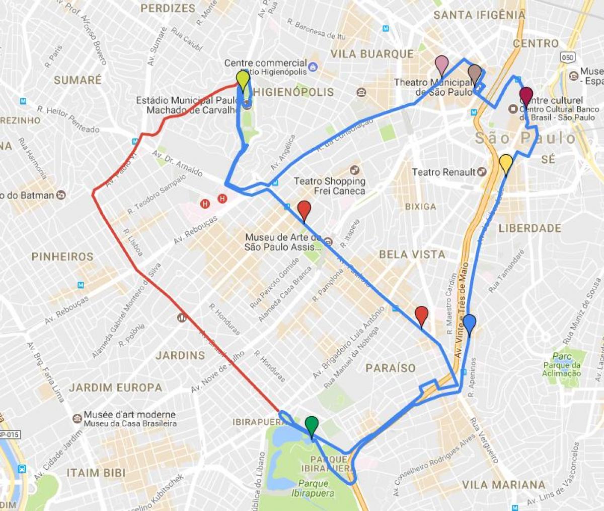 Mapa de la circular turismo de São Paulo - Líneas