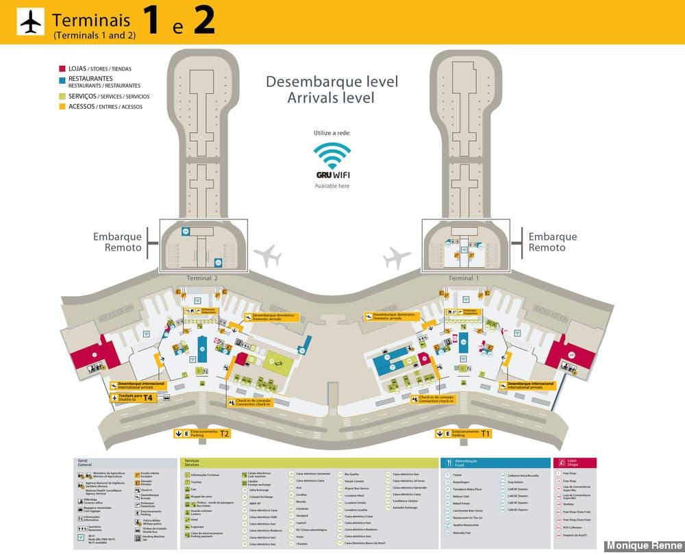 Mapa de aeropuerto internacional de São Paulo-Guarulhos - Terminales 1 y 2