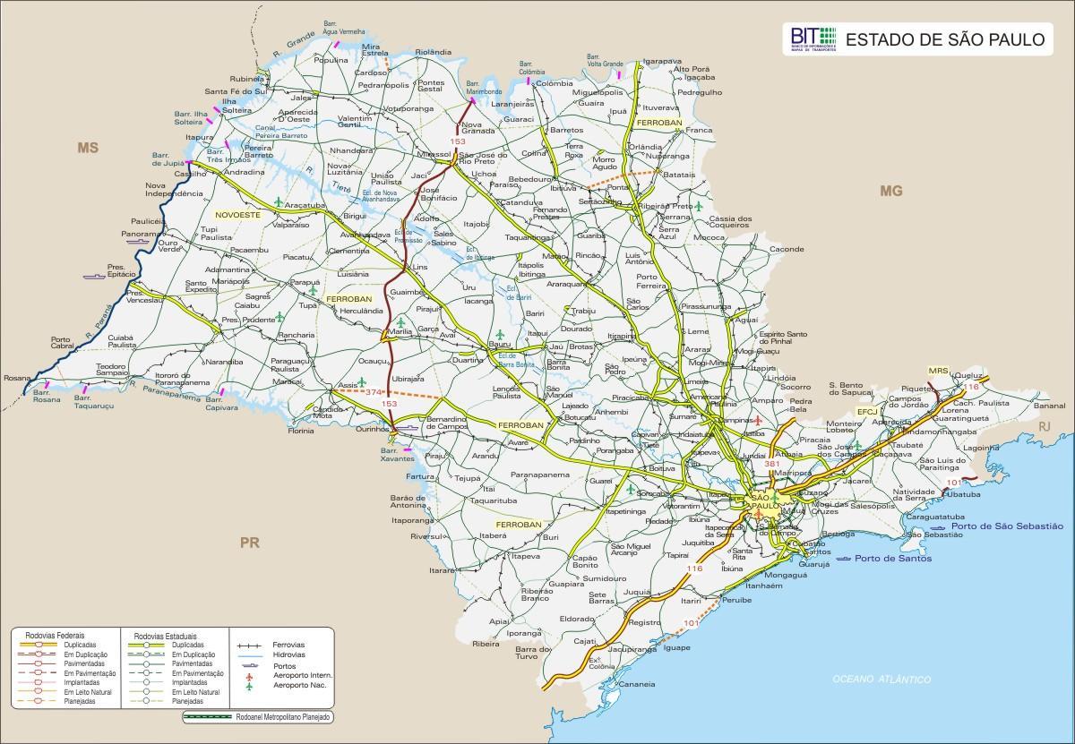 Mapa del Estado de São Paulo carreteras