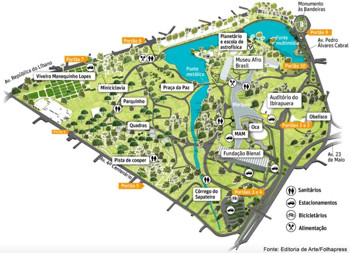 Mapa de Parque de Ibirapuera, en São Paulo