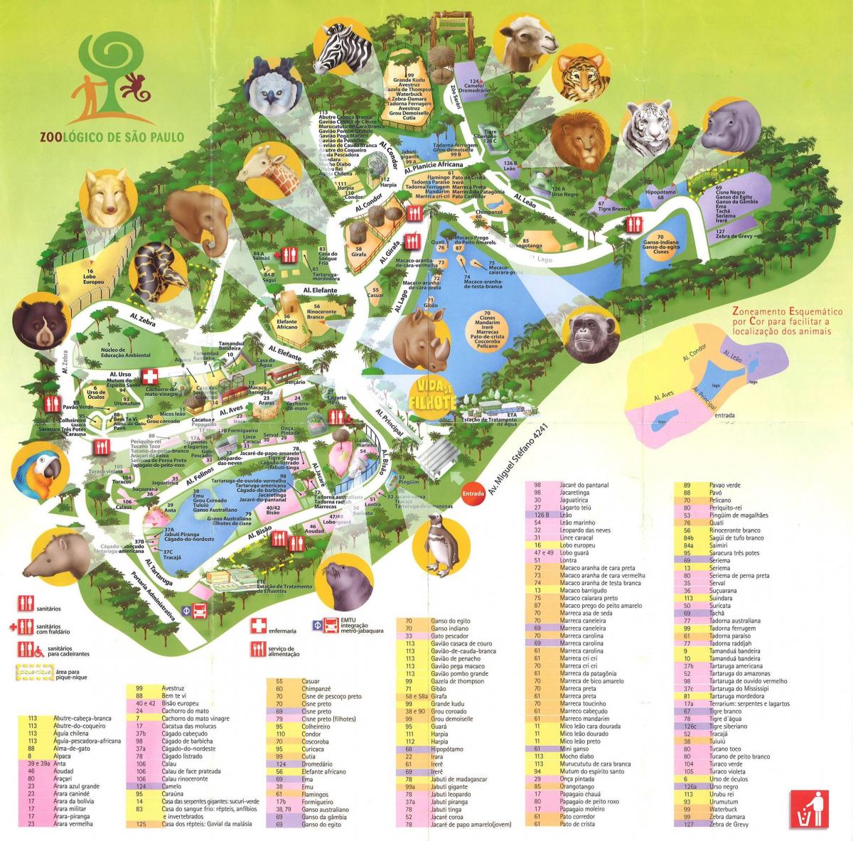 Mapa de parque zoológico de São Paulo