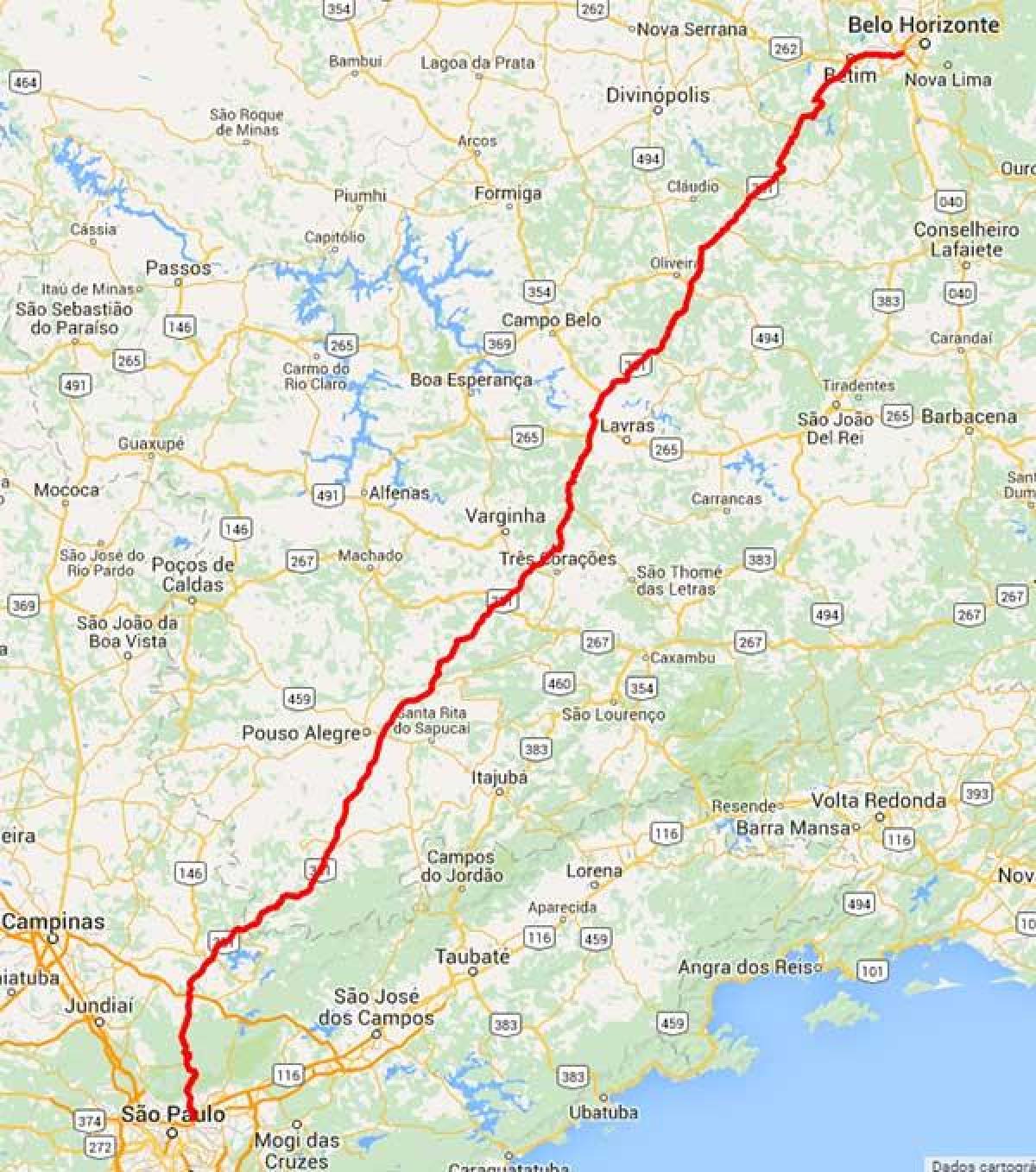 Mapa de autopista Fernão Dias - BR 381