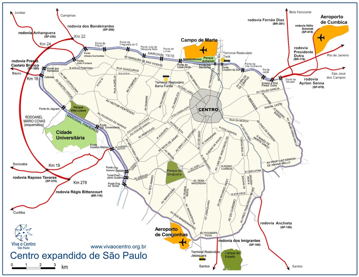 Mapa de grande en el centro de São Paulo