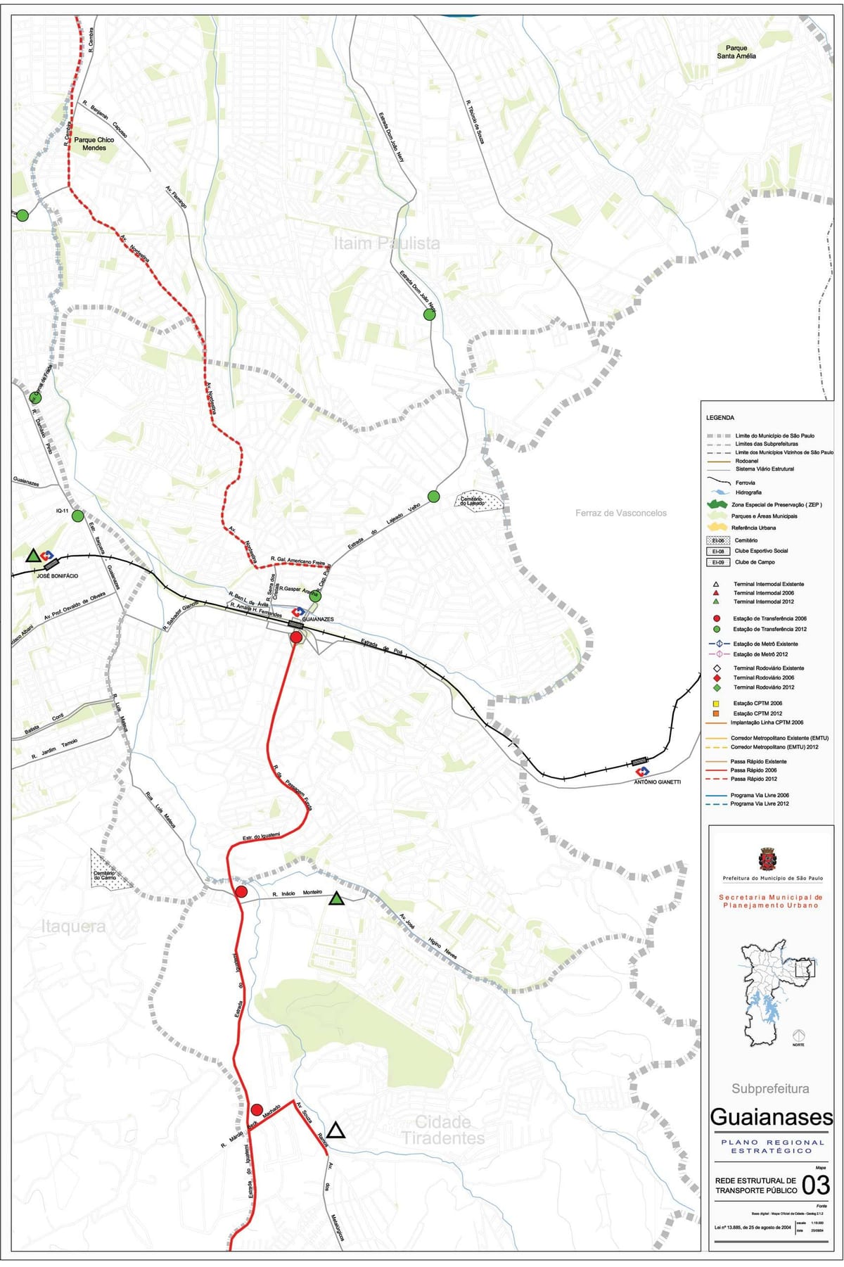 Mapa de Guaianases São Paulo - el transporte Público