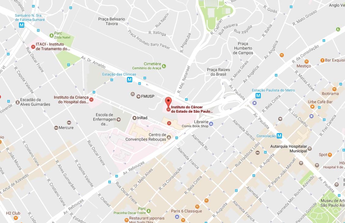 Mapa del Instituto del Cáncer del estado de São Paulo