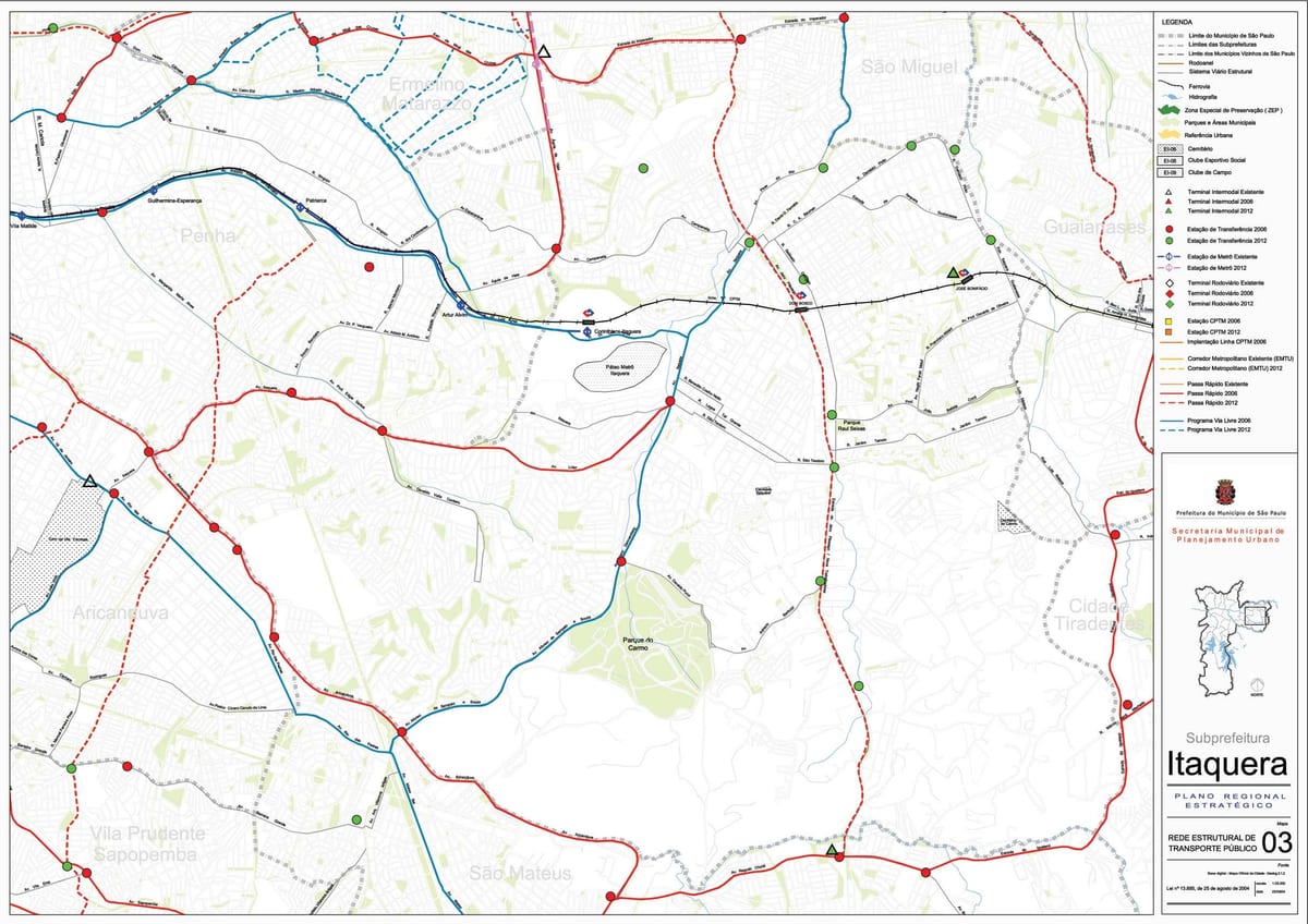 Mapa de Itaquera de Sao Paulo - el transporte Público