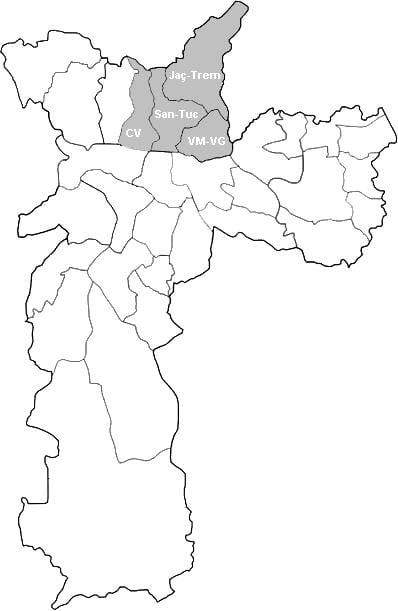 Mapa de la zona Nordeste de São Paulo