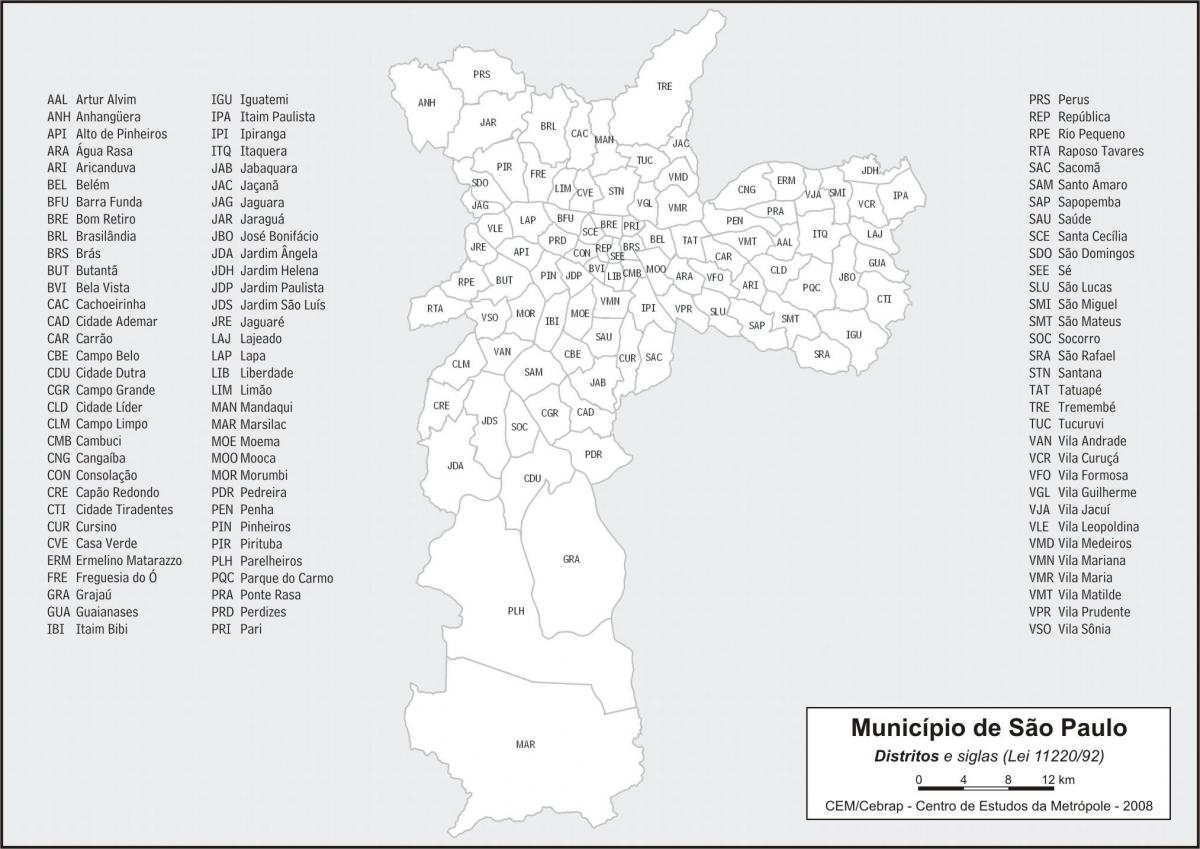 Mapa de los distritos de São Paulo