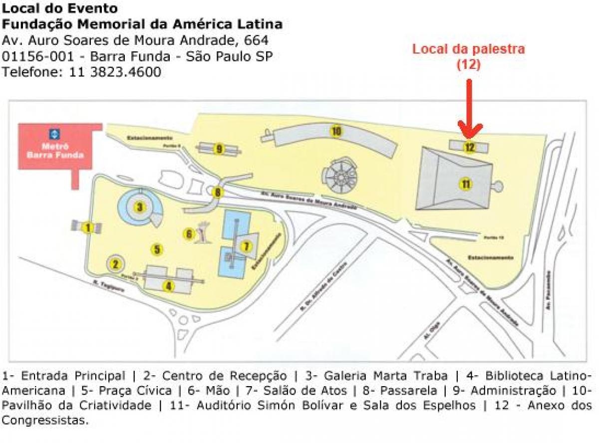 Mapa de Memorial de América latina de Sao Paulo