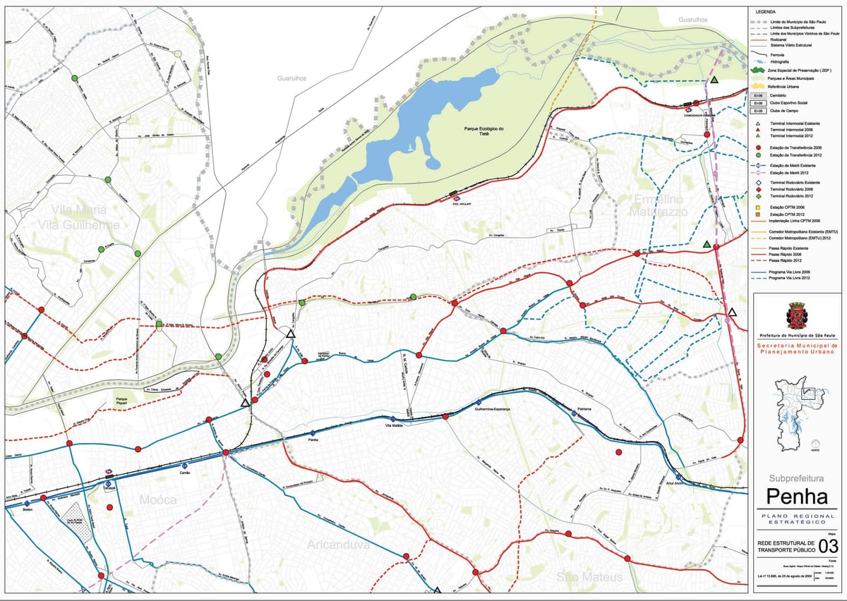Mapa de la Penha de São Paulo - el transporte Público