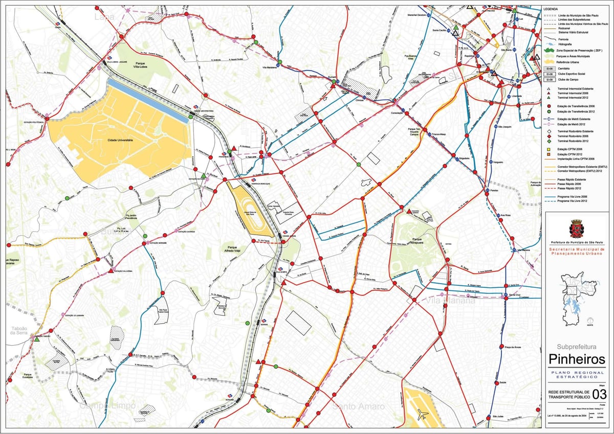 Mapa de Pinheiros Sao Paulo - el transporte Público