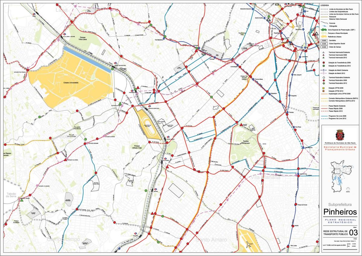 Mapa de Pinheiros Sao Paulo - el transporte Público