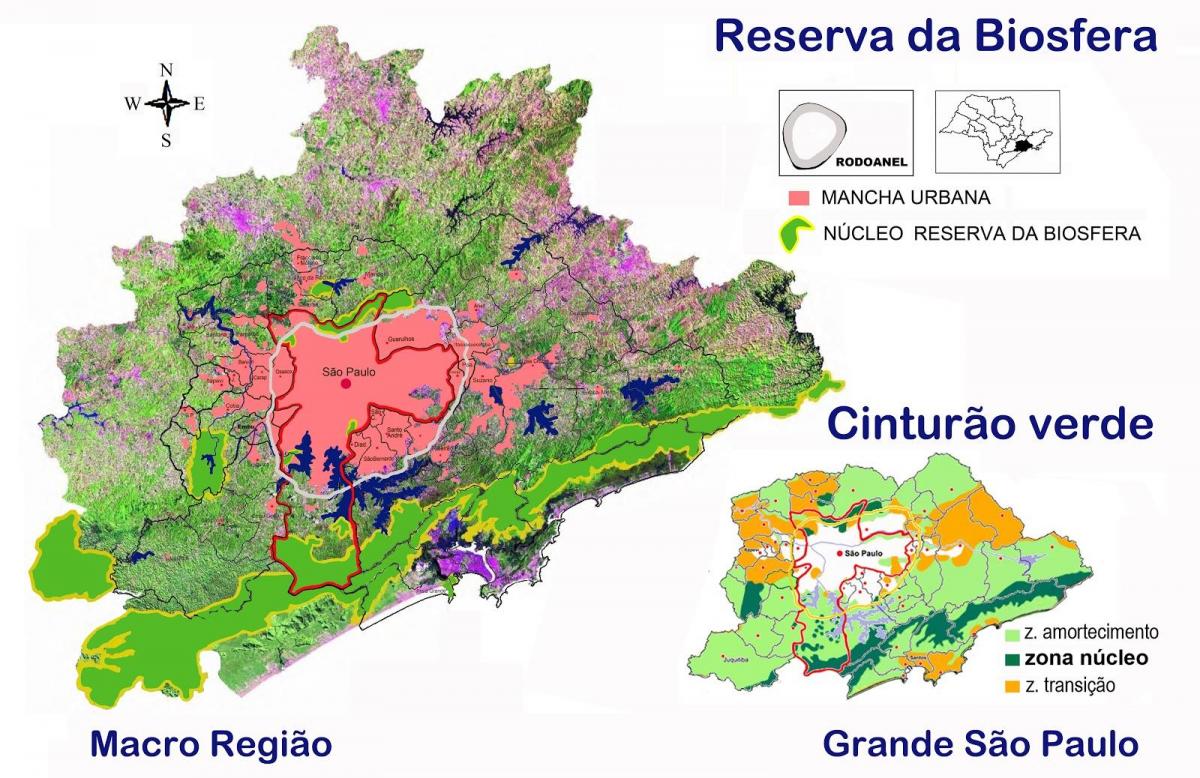 Mapa de la reserva de biosfera del cinturón verde de São Paulo