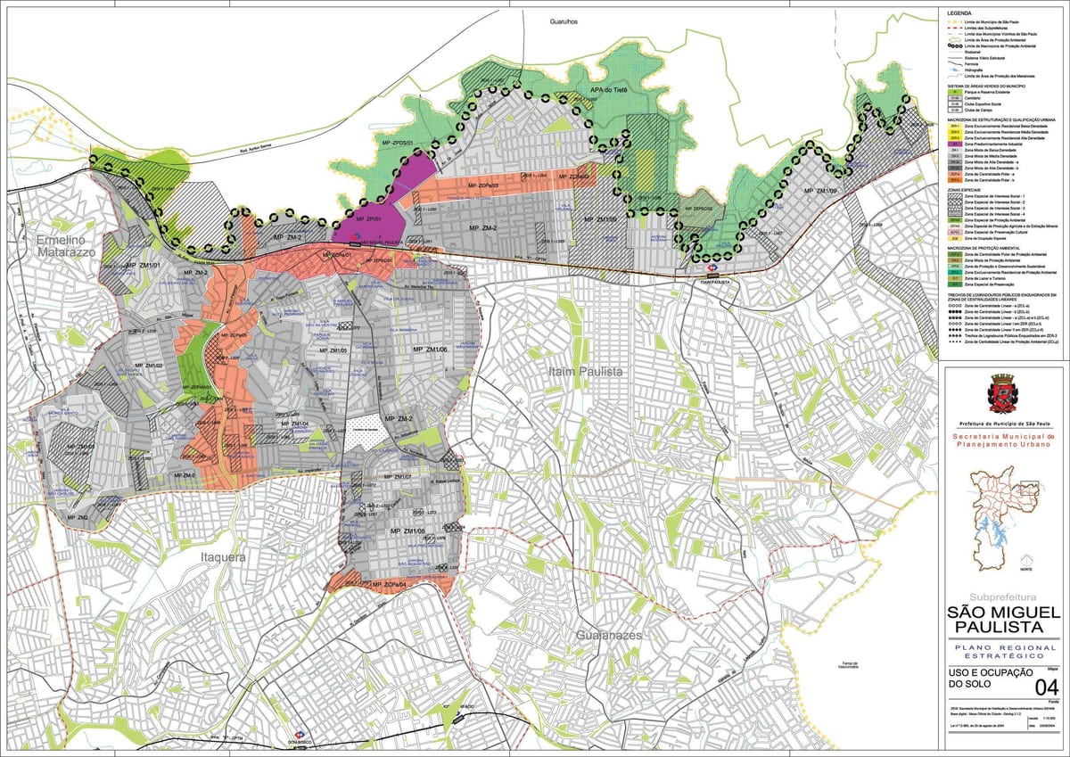 Mapa de São Miguel Paulista de São Paulo - la Ocupación de la tierra