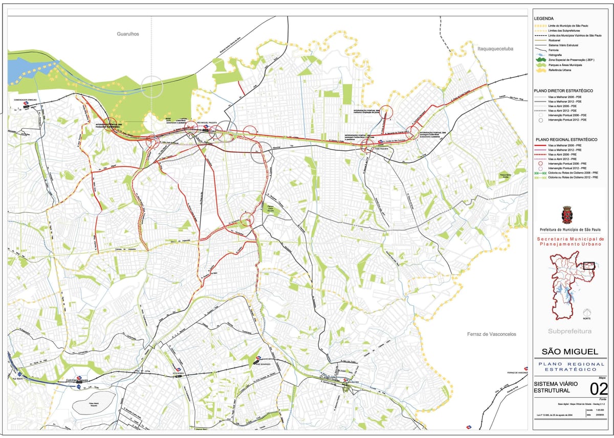 Mapa de São Miguel Paulista de São Paulo - Carreteras
