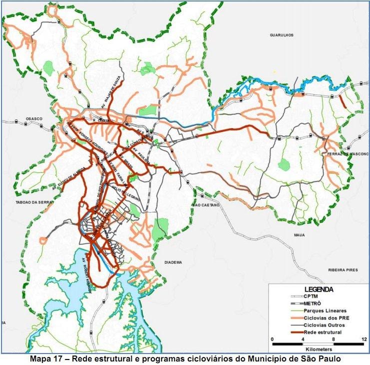 Mapa de São Paulo de ciclismo de ruta