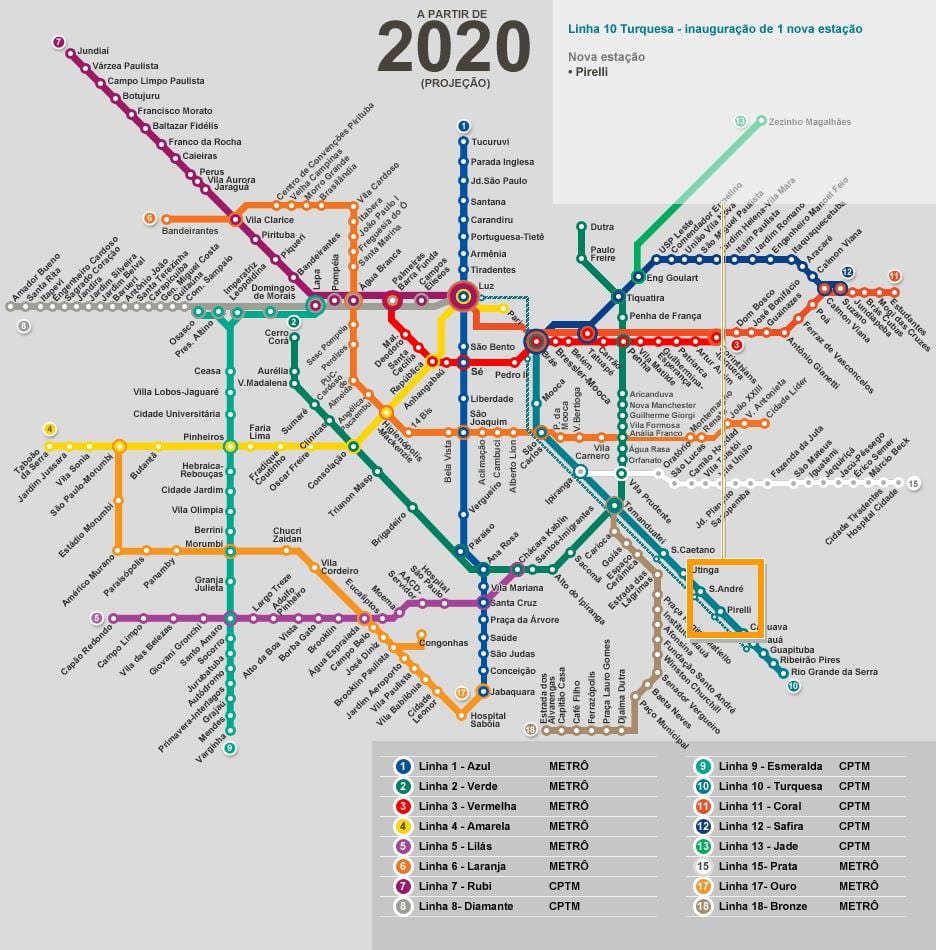 Mapa de São Paulo de la red de metro
