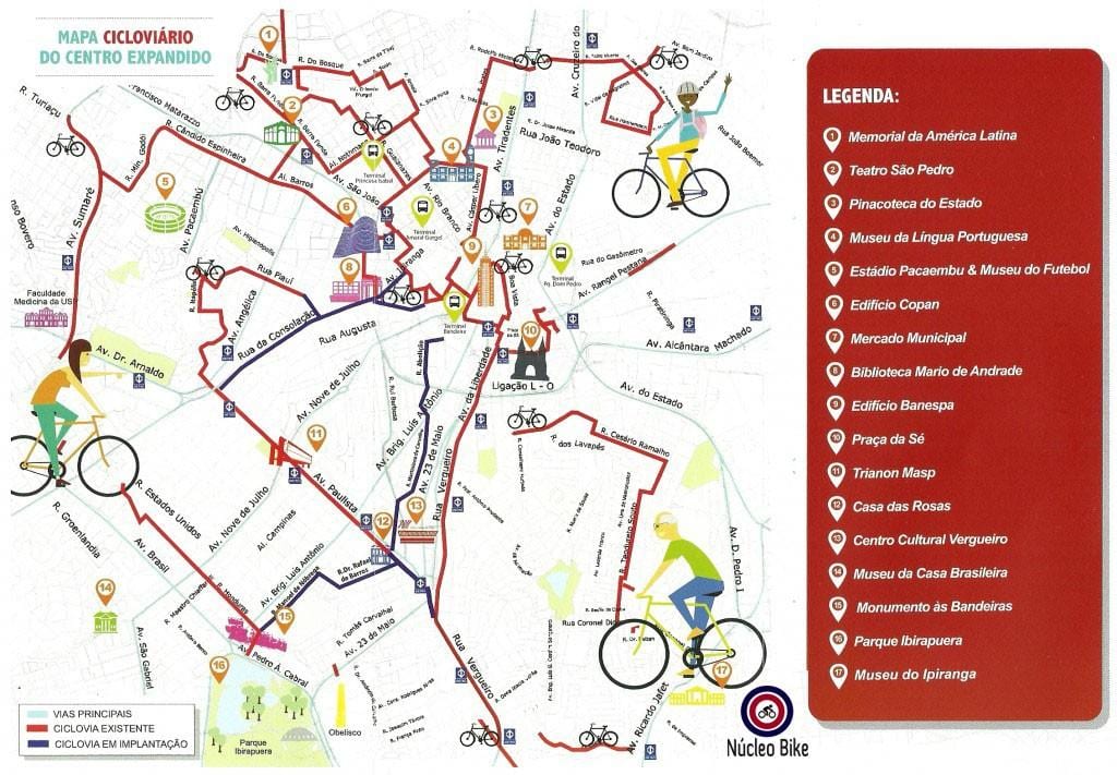 Mapa de São Paulo ruta en bicicleta