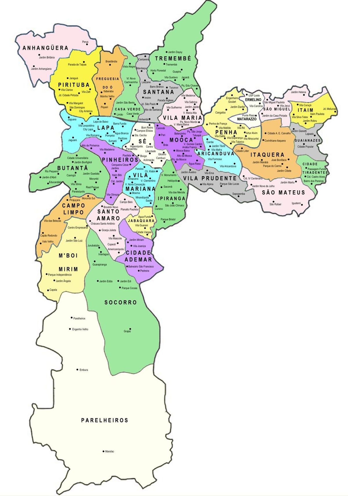 Mapa de sub-prefecturas de São Paulo