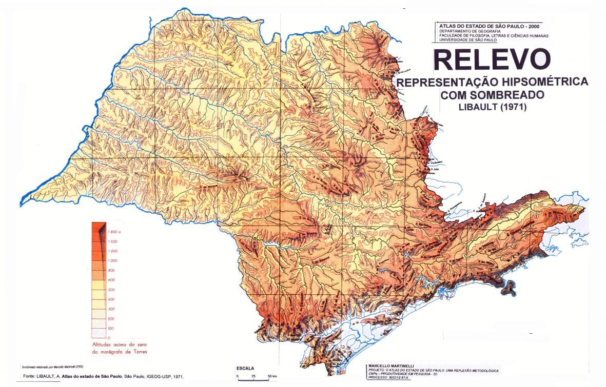 El mapa topográfico de São Paulo