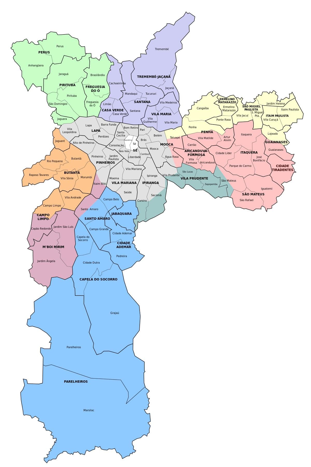 Mapa de la zona administrativa de São Paulo