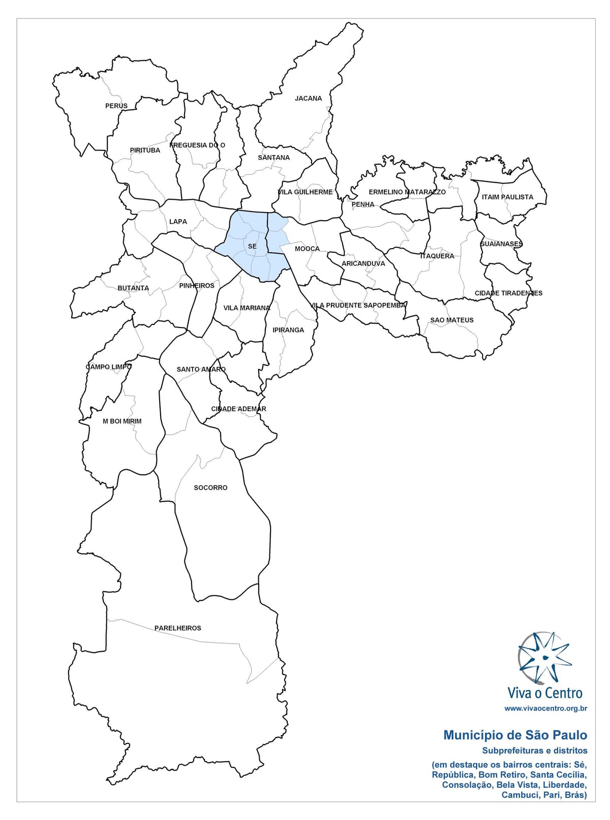 Mapa de la zona Central de São Paulo