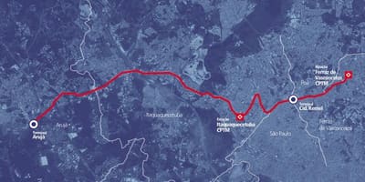 Mapa de corredor de BRT metropolitano Perimetral Alto Tietê