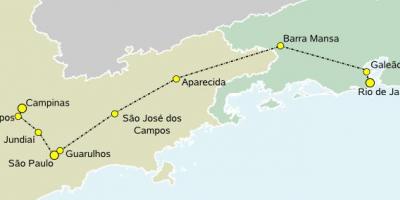 Mapa de la alta velocidad de tren de São Paulo