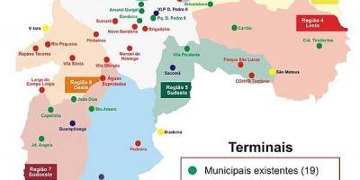 Mapa de las terminales de autobuses de São Paulo